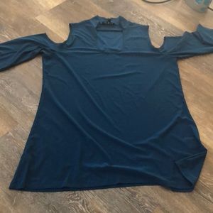 Size L cold shoulder scoop choker neck teal Top NW